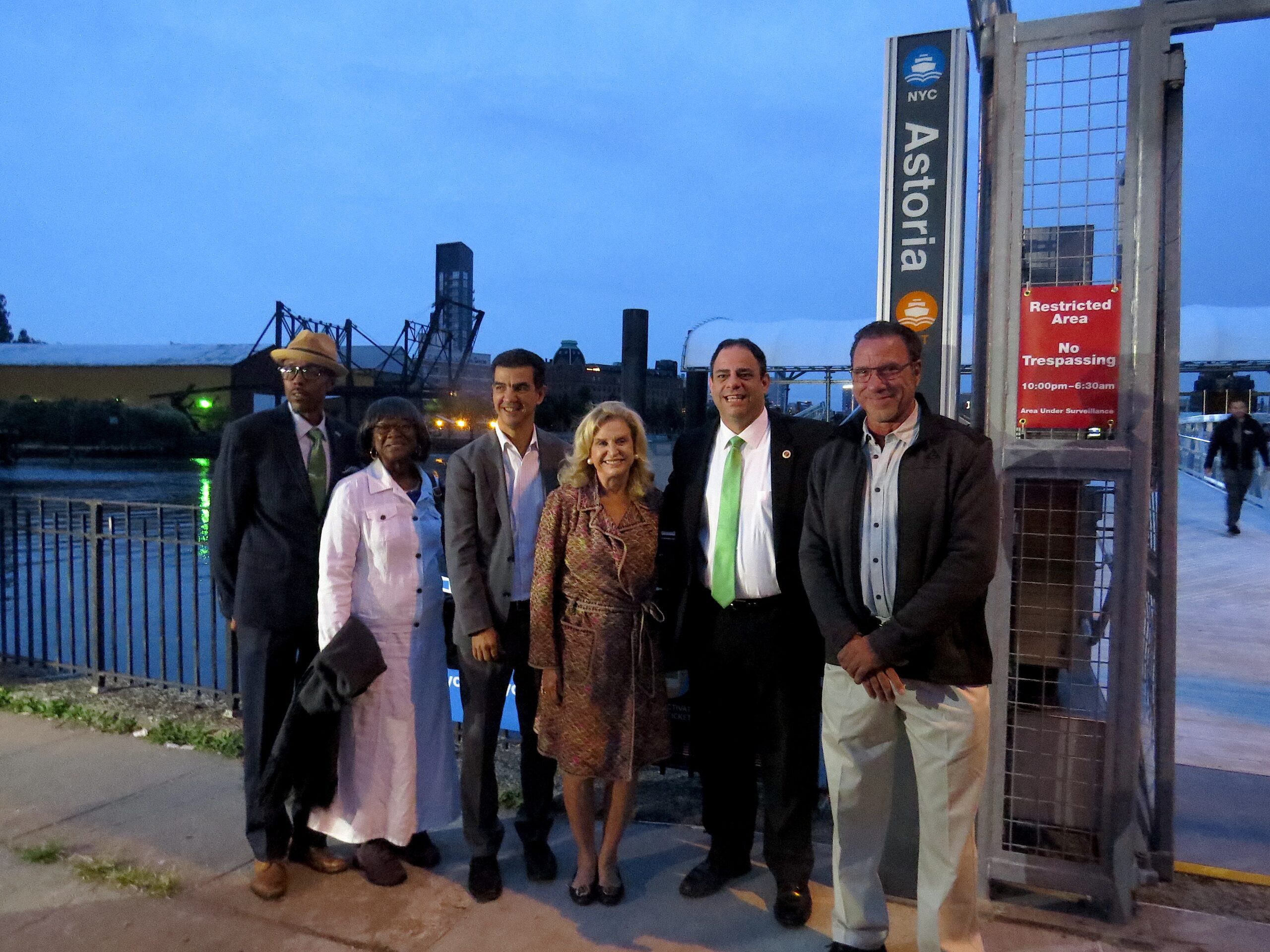 Pre-launch: Andre Stith, Organizing Director, Zone 126; Claudia Coger, President, Astoria Houses Tenants Association; Council Member Ydanis A. Rodriguez, Chair of the Transportation Committee; Congresswoman Carolyn Maloney; Council Member Costa Constantinides; Richard Khuzami, President, Old Astoria Neighborhood Association