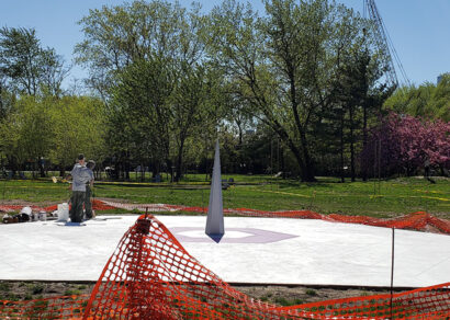 Artists working on an installation