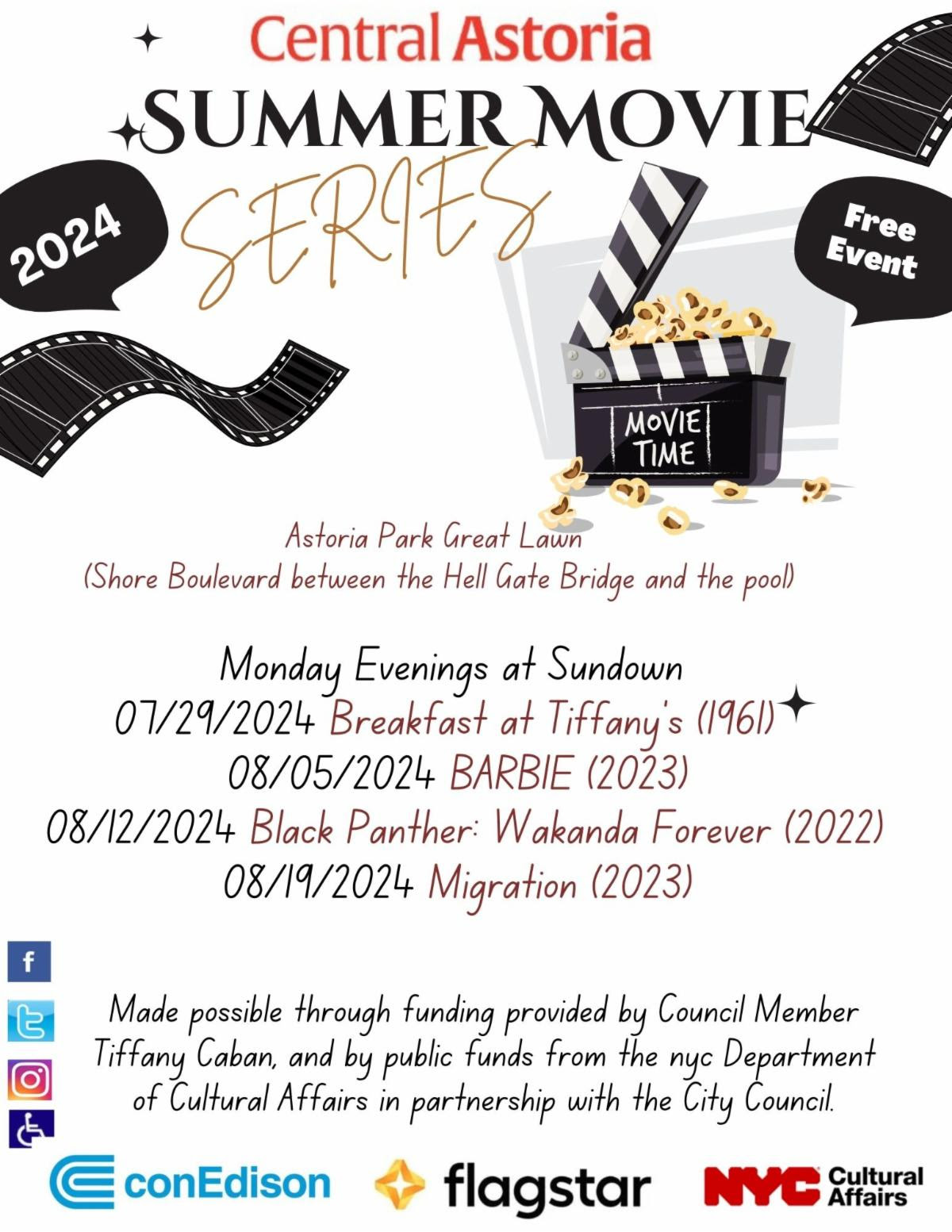 Central Astoria Summer Movie Series 2024