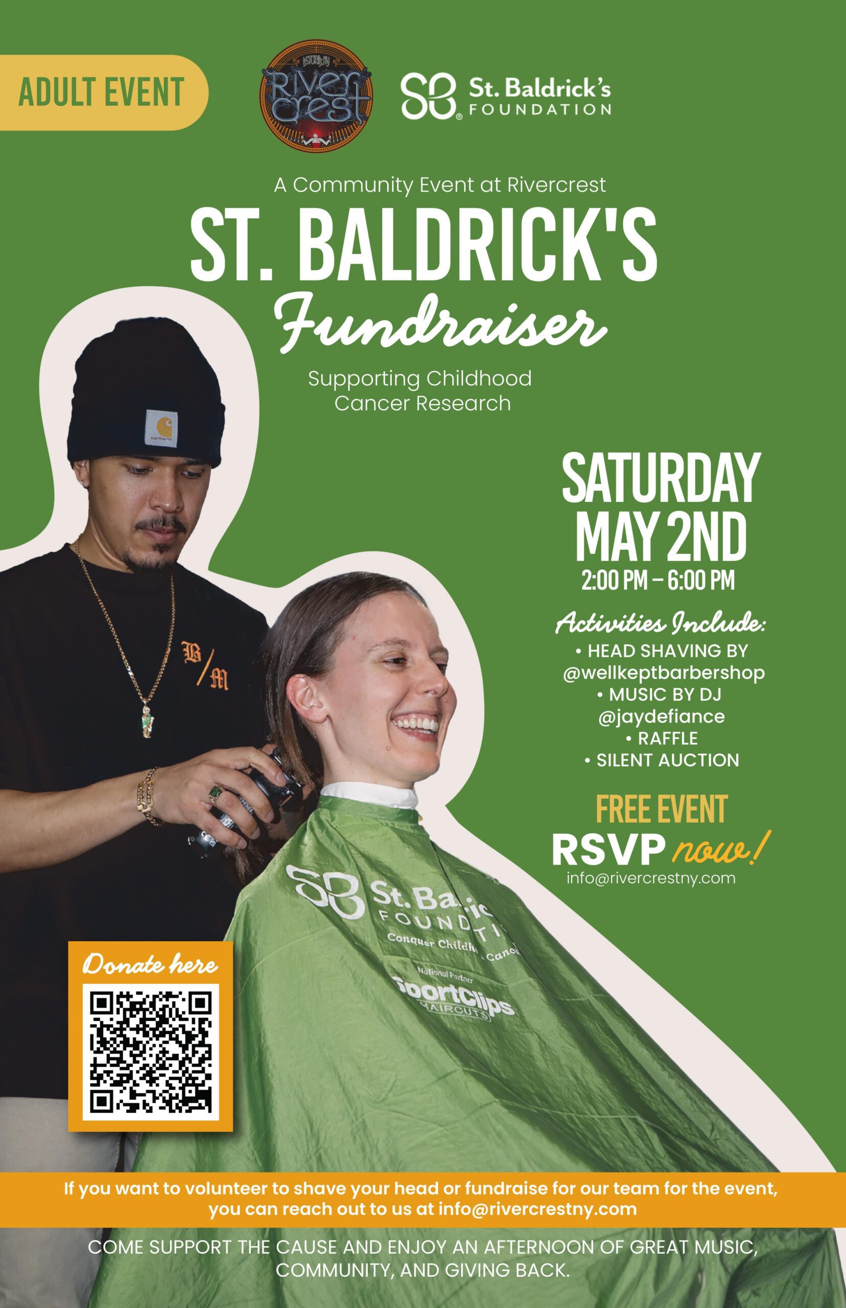 St. Baldrick’s Fundraiser for Childhood Cancer at Rivercrest (May 2nd)