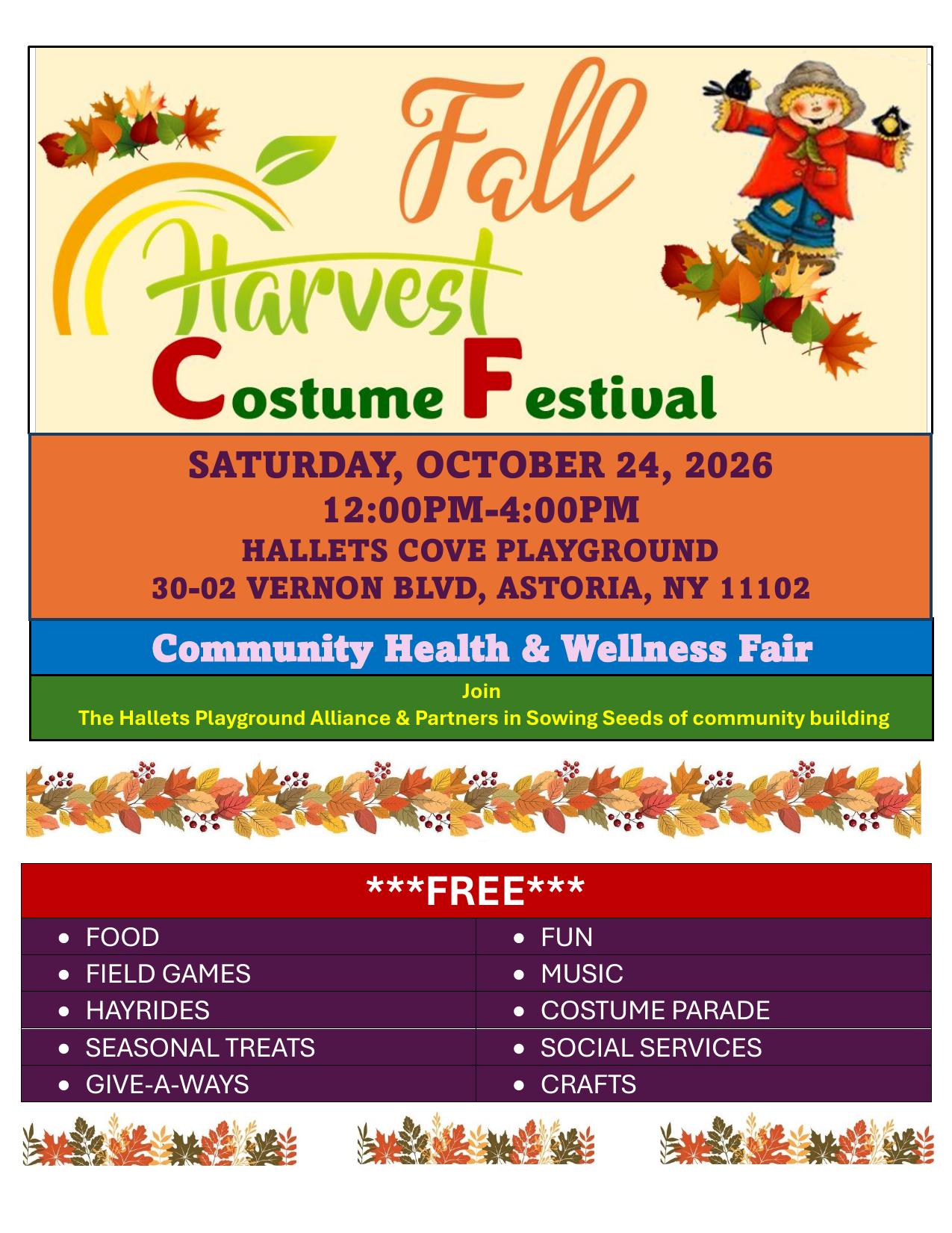 4th Annual Fall Harvest Costume Festival & Community Health and Wellness Fair (Oct 24th)